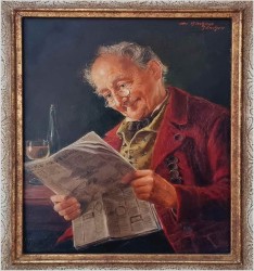 Przedwojenny obraz olejny - Mężczyzna czytający gazetę - Otto Kirchner *1887