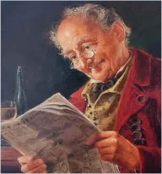 Przedwojenny obraz olejny - Mężczyzna czytający gazetę - Otto Kirchner *1887