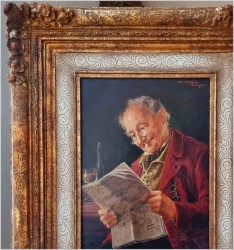 Przedwojenny obraz olejny - Mężczyzna czytający gazetę - Otto Kirchner *1887