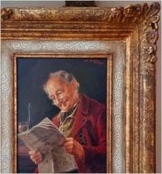 Przedwojenny obraz olejny - Mężczyzna czytający gazetę - Otto Kirchner *1887