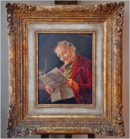 Przedwojenny obraz olejny - Mężczyzna czytający gazetę - Otto Kirchner *1887