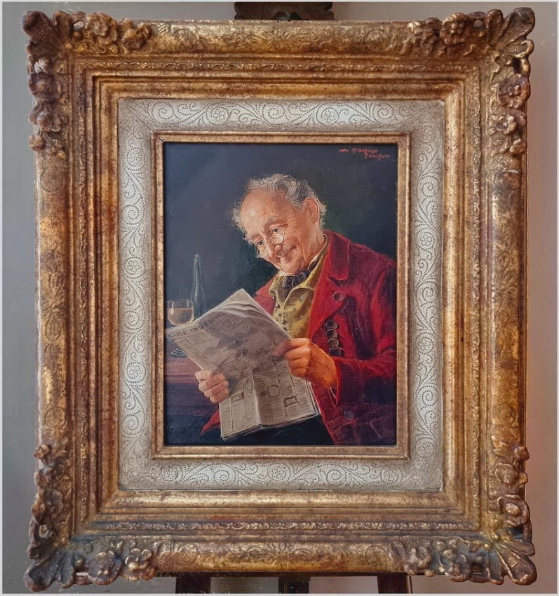 Przedwojenny obraz olejny - Mężczyzna czytający gazetę - Otto Kirchner *1887