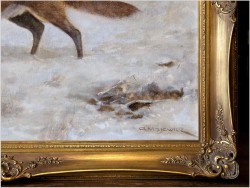 Malarstwo myśliwskie! Lis w zimowej scenerii - oryg. Georg Majewicz (1897-1965)