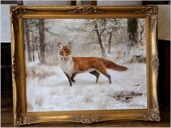 Malarstwo myśliwskie! Lis w zimowej scenerii - oryg. Georg Majewicz (1897-1965)