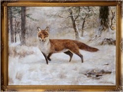 Malarstwo myśliwskie! Lis w zimowej scenerii - oryg. Georg Majewicz (1897-1965)