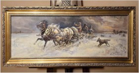 Polskie Malarstwo Aukcyjne! Atak wilków - Edward Pierzyński (Polish *1922)