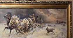 Polskie Malarstwo Aukcyjne! Atak wilków - Edward Pierzyński (Polish *1922)