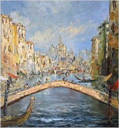 5. Polecamy! Duży szpachlowy obraz z widokiem Wenecji - Prof. Werner Scholl (1911-1980)