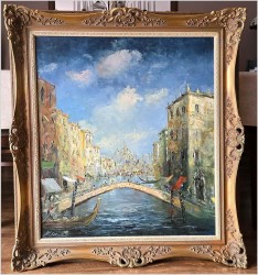2. Polecamy! Duży szpachlowy obraz z widokiem Wenecji - Prof. Werner Scholl (1911-1980)