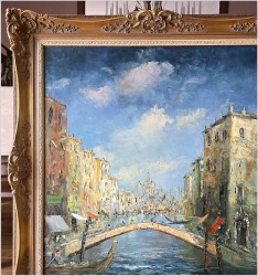 4. Polecamy! Duży szpachlowy obraz z widokiem Wenecji - Prof. Werner Scholl (1911-1980)