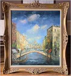 7. Polecamy! Duży szpachlowy obraz z widokiem Wenecji - Prof. Werner Scholl (1911-1980)