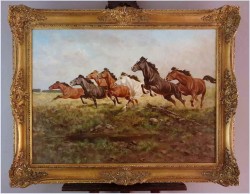 Malarstwo aukcyjne! Pędzące konie - George Majewicz (1897-1965) Rozmiar XXL!