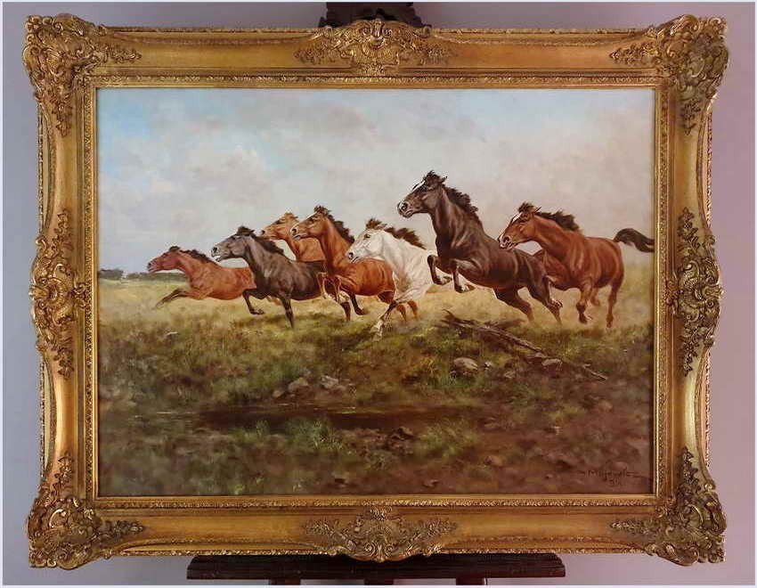Malarstwo aukcyjne! Pędzące konie - George Majewicz (1897-1965) Rozmiar XXL!