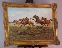Malarstwo aukcyjne! Pędzące konie - George Majewicz (1897-1965) Rozmiar XXL!