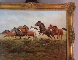 Malarstwo aukcyjne! Pędzące konie - George Majewicz (1897-1965) Rozmiar XXL!