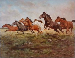 Malarstwo aukcyjne! Pędzące konie - George Majewicz (1897-1965) Rozmiar XXL!