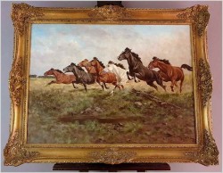 Malarstwo aukcyjne! Pędzące konie - George Majewicz (1897-1965) Rozmiar XXL!