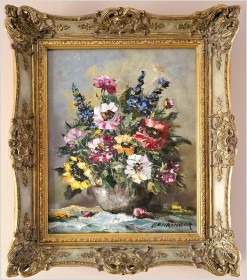 Malarstwo szpachlowe! Bukiet kwiatów w wazonie - Johann Behringer *1929