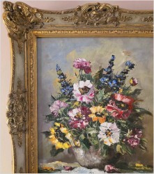 Malarstwo szpachlowe! Bukiet kwiatów w wazonie - Johann Behringer *1929