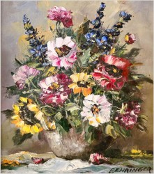 Malarstwo szpachlowe! Bukiet kwiatów w wazonie - Johann Behringer *1929