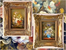 Komplet obrazów olejnych z kwiatami XXw. | Taniej w zestawie!