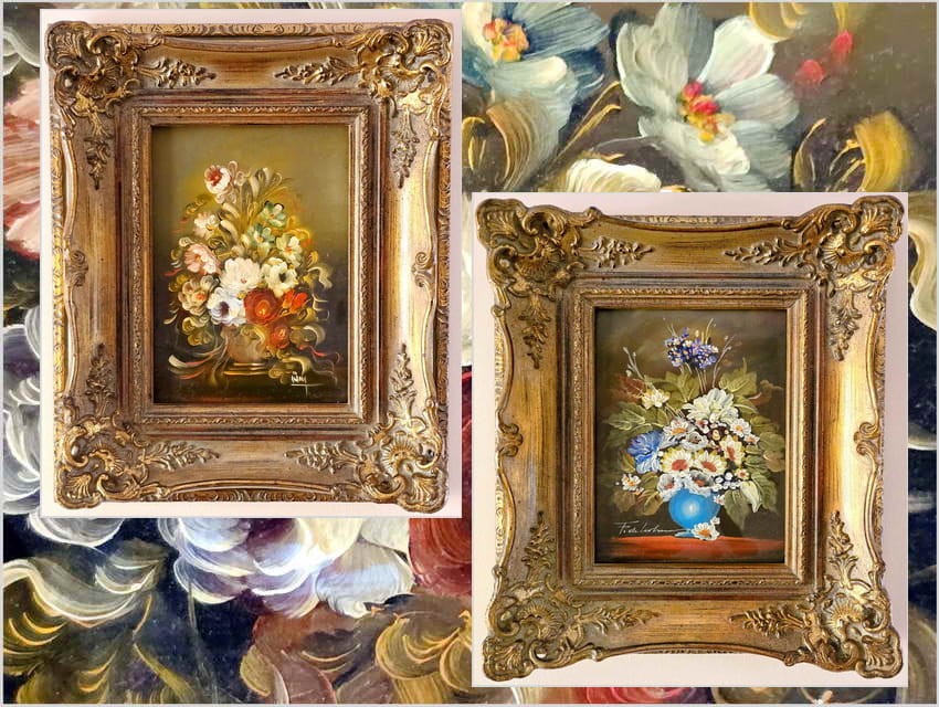 Komplet obrazów olejnych z kwiatami XXw. | Taniej w zestawie!