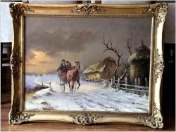 Konna przejażdżka w zimowej scenerii - obraz olejny Michael Borbely *1923 