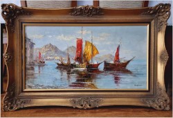 Łodzie nad morzem śródziemnym - Sygn. Stefano XXw.