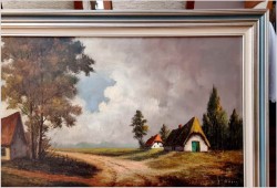 Promocja! Duża panorama olejna - Droga przez wioskę / Belgia XXw. (138cm x 78cm)