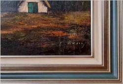 Promocja! Duża panorama olejna - Droga przez wioskę / Belgia XXw. (138cm x 78cm)