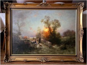 Wspaniały nokturn! Pasterka ze stadem owiec - Günter König *1926  (Certyfikat!)