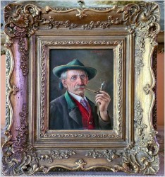 Przedwojenny obraz olejny - Fajkarz / Walter Roessler (1893 - 1960)