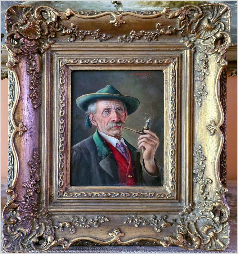 Przedwojenny obraz olejny - Fajkarz / Walter Roessler (1893 - 1960)
