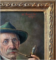 Przedwojenny obraz olejny - Fajkarz / Walter Roessler (1893 - 1960)