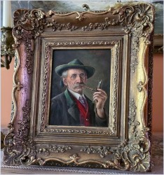 Przedwojenny obraz olejny - Fajkarz / Walter Roessler (1893 - 1960)