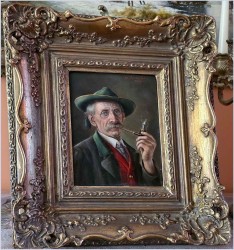 Przedwojenny obraz olejny - Fajkarz / Walter Roessler (1893 - 1960)