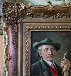 Przedwojenny obraz olejny - Fajkarz / Walter Roessler (1893 - 1960)