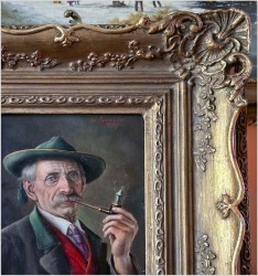 Przedwojenny obraz olejny - Fajkarz / Walter Roessler (1893 - 1960)