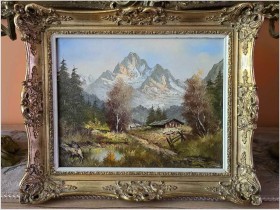Polecamy! Olejny alpejski krajobraz - oryg. Haas XXw.