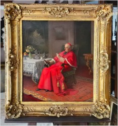 Malarstwo francuskie! Kardynał z buteleczką Whisky - Jules Benoit-Lévy (French 1866-1952)