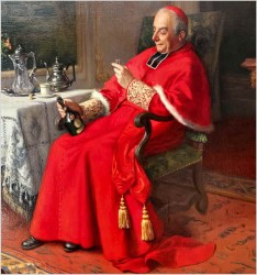 Malarstwo francuskie! Kardynał z buteleczką Whisky - Jules Benoit-Lévy (French 1866-1952)