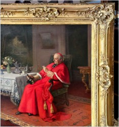 Malarstwo francuskie! Kardynał z buteleczką Whisky - Jules Benoit-Lévy (French 1866-1952)