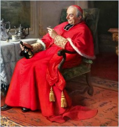 Malarstwo francuskie! Kardynał z buteleczką Whisky - Jules Benoit-Lévy (French 1866-1952)