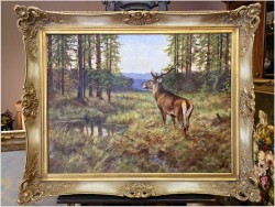 Dostojny Jeleń przy leśnym strumieniu - oryg. Georg Majewicz (1897-1965)