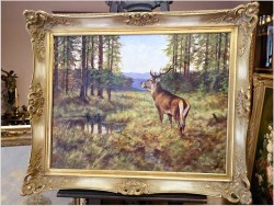 Dostojny Jeleń przy leśnym strumieniu - oryg. Georg Majewicz (1897-1965)