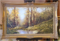 Duży obraz w technice szpachlowej! Tajemniczy las - Gustav Viber (Germany XXw.) 140cm x 80cm