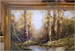 Duży obraz w technice szpachlowej! Tajemniczy las - Gustav Viber (Germany XXw.) 140cm x 80cm