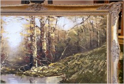 Duży obraz w technice szpachlowej! Tajemniczy las - Gustav Viber (Germany XXw.) 140cm x 80cm