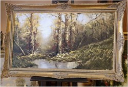 Duży obraz w technice szpachlowej! Tajemniczy las - Gustav Viber (Germany XXw.) 140cm x 80cm