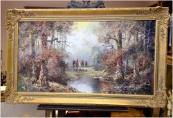 Obraz w technice szpachlowej! Wyjazd na polowanie - H. Nilsen *1908